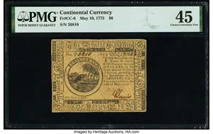 image for: Continental Currency May 10, 1775 $6 PMG Choice Extremely Fine 45....