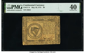 image for: Continental Currency May 10, 1775 $8 PMG Extremely Fine 40....