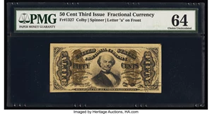 image for: Fr. 1327 50¢ Third Issue Spinner PMG Choice Uncirculated 64....