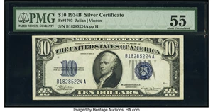 image for: Fr. 1703 $10 1934B Silver Certificate. PMG About Uncirculated 55....