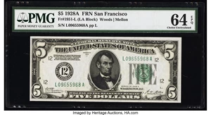 image for: Fr. 1951-L $5 1928A Federal Reserve Note. PMG Choice Uncirculated 64 EPQ....