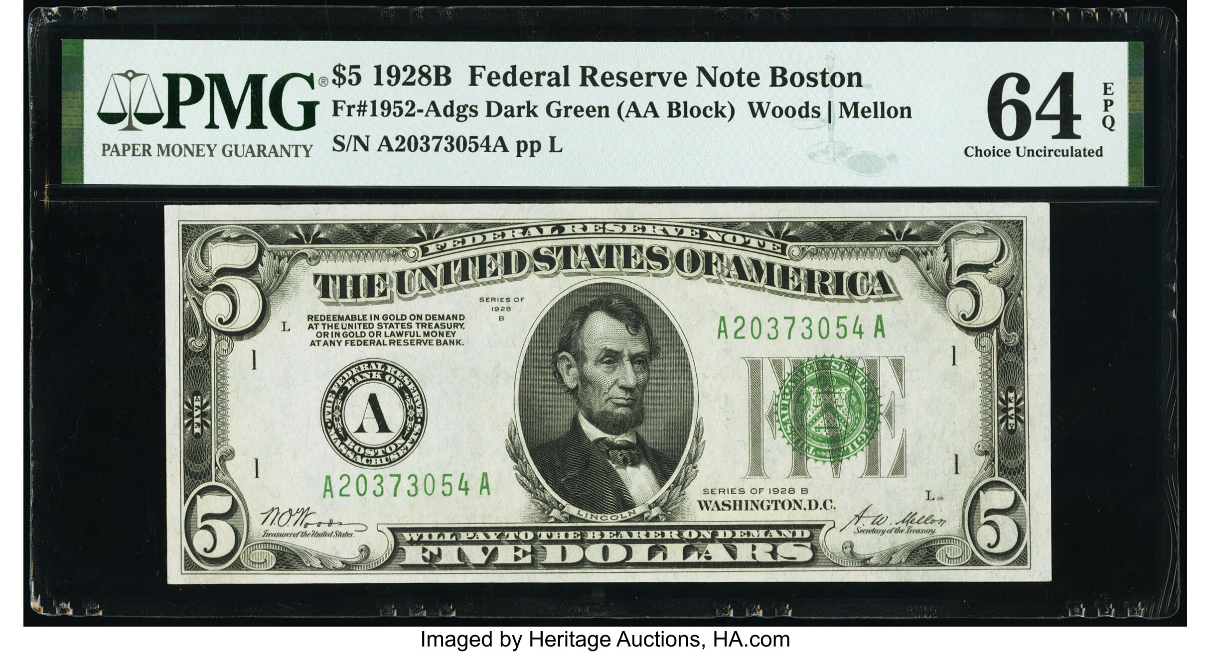 image for: Fr. 1952-A $5 1928B Federal Reserve Note. PMG Choice Uncirculated 64 EPQ....