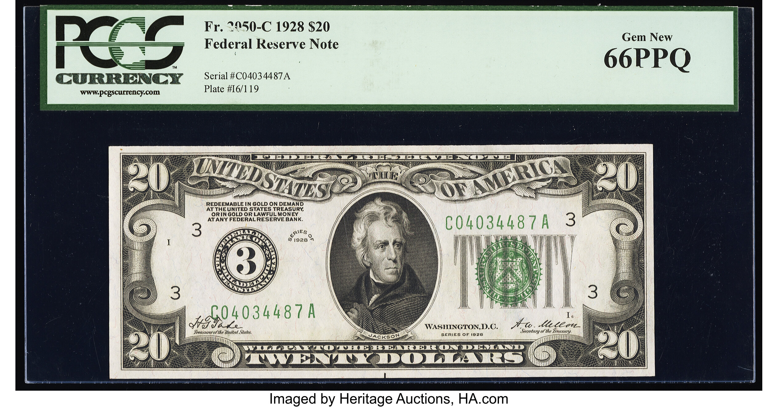 image for: Fr. 2050-C $20 1928 Federal Reserve Note. PCGS Gem New 66PPQ....