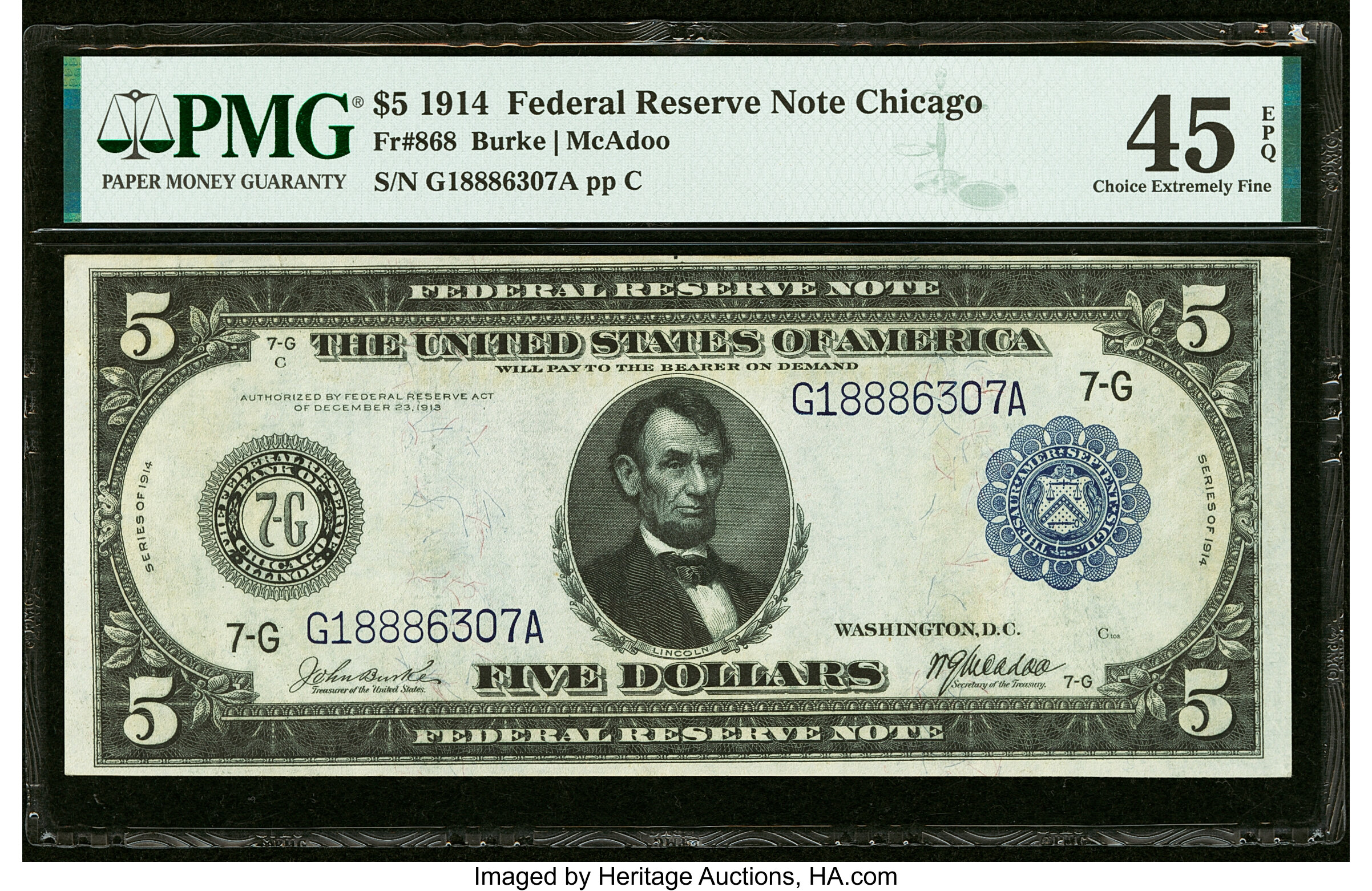 image for: Fr. 868 $5 1914 Federal Reserve Note PMG Choice Extremely Fine 45 EPQ....
