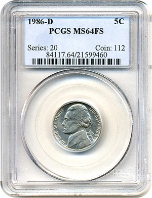 image for: 1986-D 5c PCGS MS64 FS