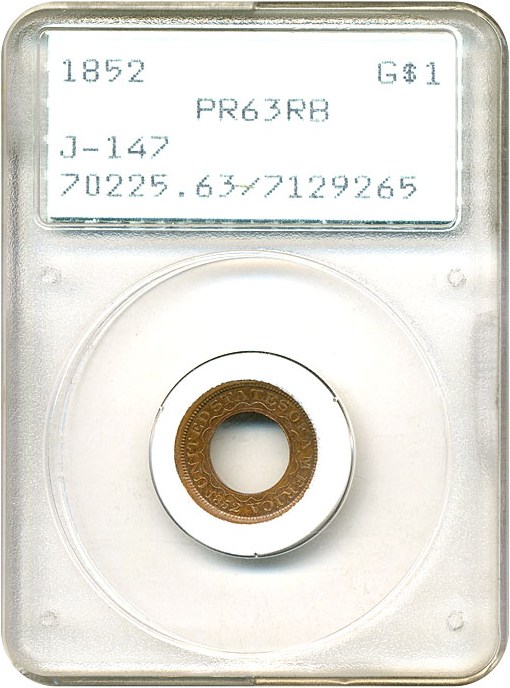 image for: Pattern: 1852 Gold $1 (Judd-147) PCGS Proof 63 RB
