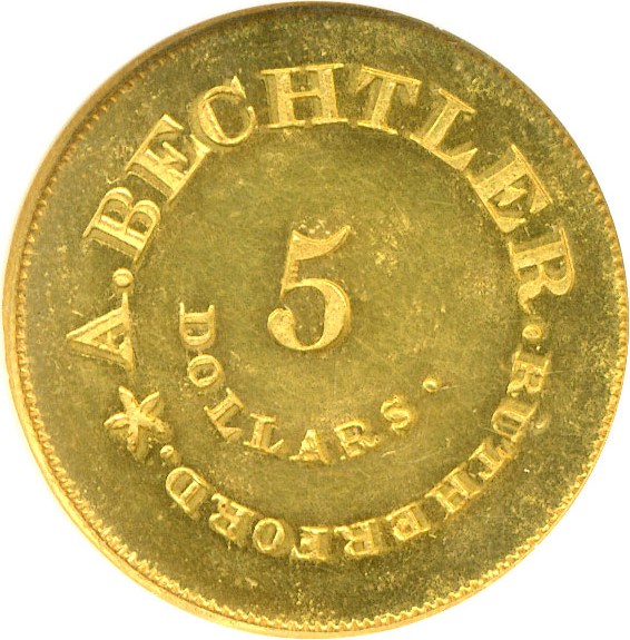 image for: Territorial Gold: Bechtler (undated) $5 NGC Proof 62 Restrike