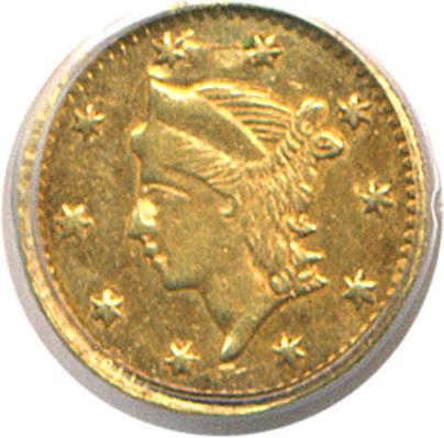 image for: Cal Gold: 1855 25c BG-226 PCGS AU58 