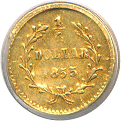 image for: Cal Gold: 1855 25c BG-226 PCGS AU58 