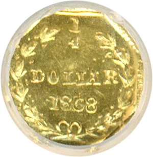 image for: Cal Gold: 1868 25c BG-711 NGC MS64