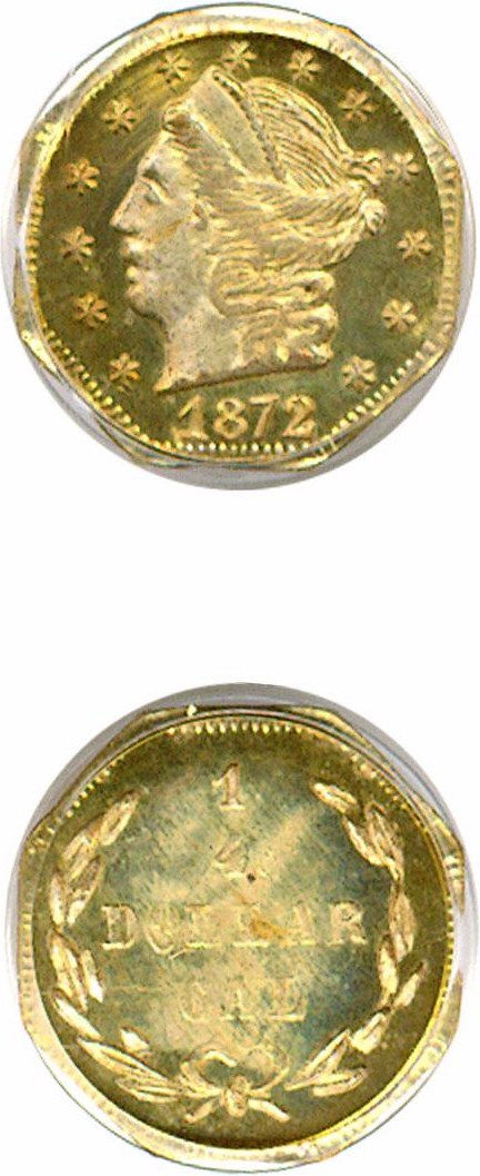 image for: Cal Gold: 1872 25c BG-725 PCGS MS64 