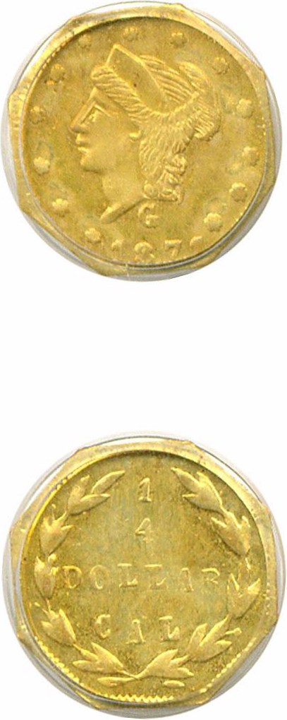 image for: Cal Gold: 1871 25c BG-769 PCGS MS63 