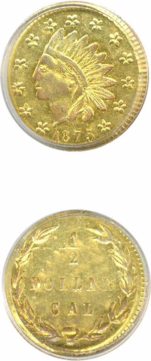 image for: Cal Gold: 1875 50c BG-1037 PCGS AU58