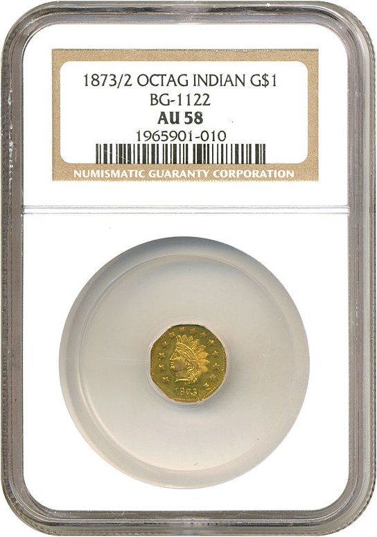 image for: Cal Gold: 1873/2 $1 BG-1122 NGC AU58 