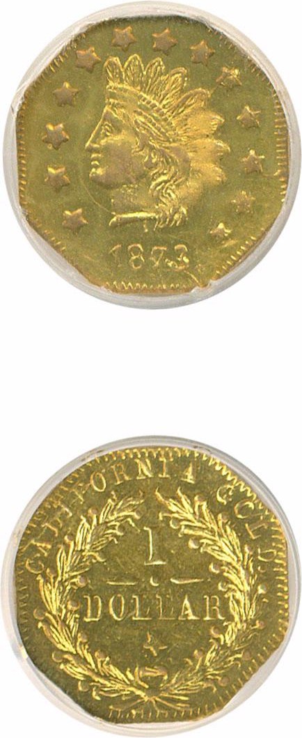 image for: Cal Gold: 1873/2 $1 BG-1122 NGC AU58 