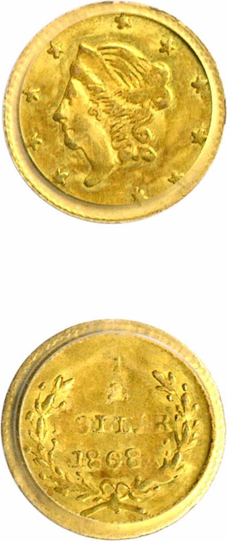 image for: Cal Gold: 1868 50c BG-1008 PCGS MS63 