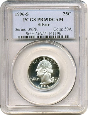 image for: 1996-S 25c Silver PCGS Proof 69 DCameo
