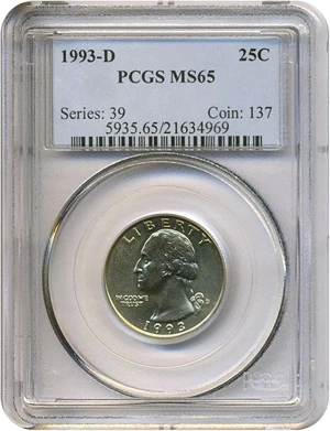 image for: 1993-D 25c PCGS MS65