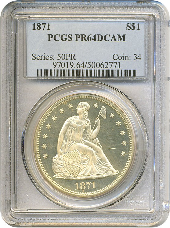 image for: 1871 $1  PCGS Proof 64  DCameo