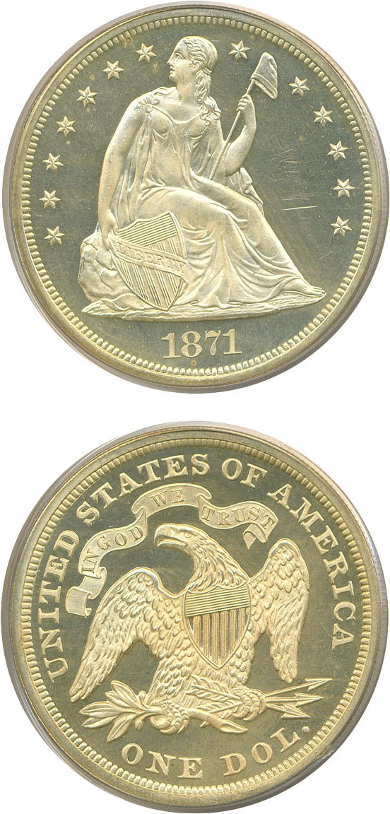 image for: 1871 $1  PCGS Proof 64  DCameo