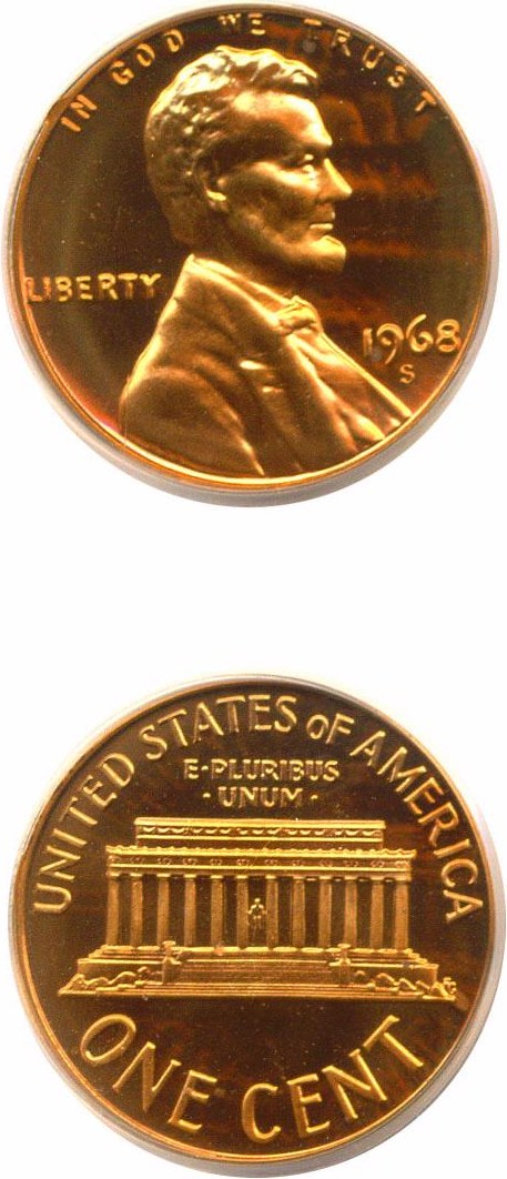 image for: 1968-S 1c  PCGS Proof 68 RD Cameo