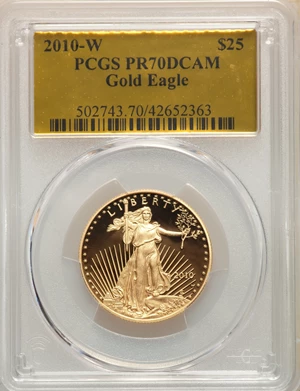 image for: 2010-W $25 Half-Ounce Gold Eagle PR70 Deep Cameo PCGS. PCGS Population: (978). NGC Census: (1033). CDN: $1,243.80. Whsle. B...