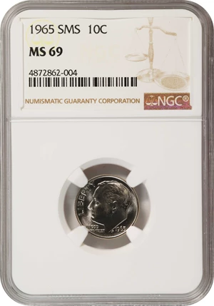 image for: 1965 Roosevelt Dime. SMS. MS-69 (NGC).