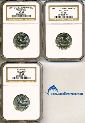 image for: 2004-D 25c Wisconsin Variety Set (3 coin) NGC MS65