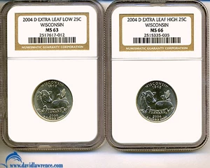 image for: 2004-D 25c Wisconsin - Extra Leaf Low/High (2 coin) Set NGC MS63