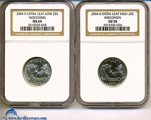 image for: 2004-D Wisconsin - Extra Leaf Low/High (2 coin) Set NGC MS64