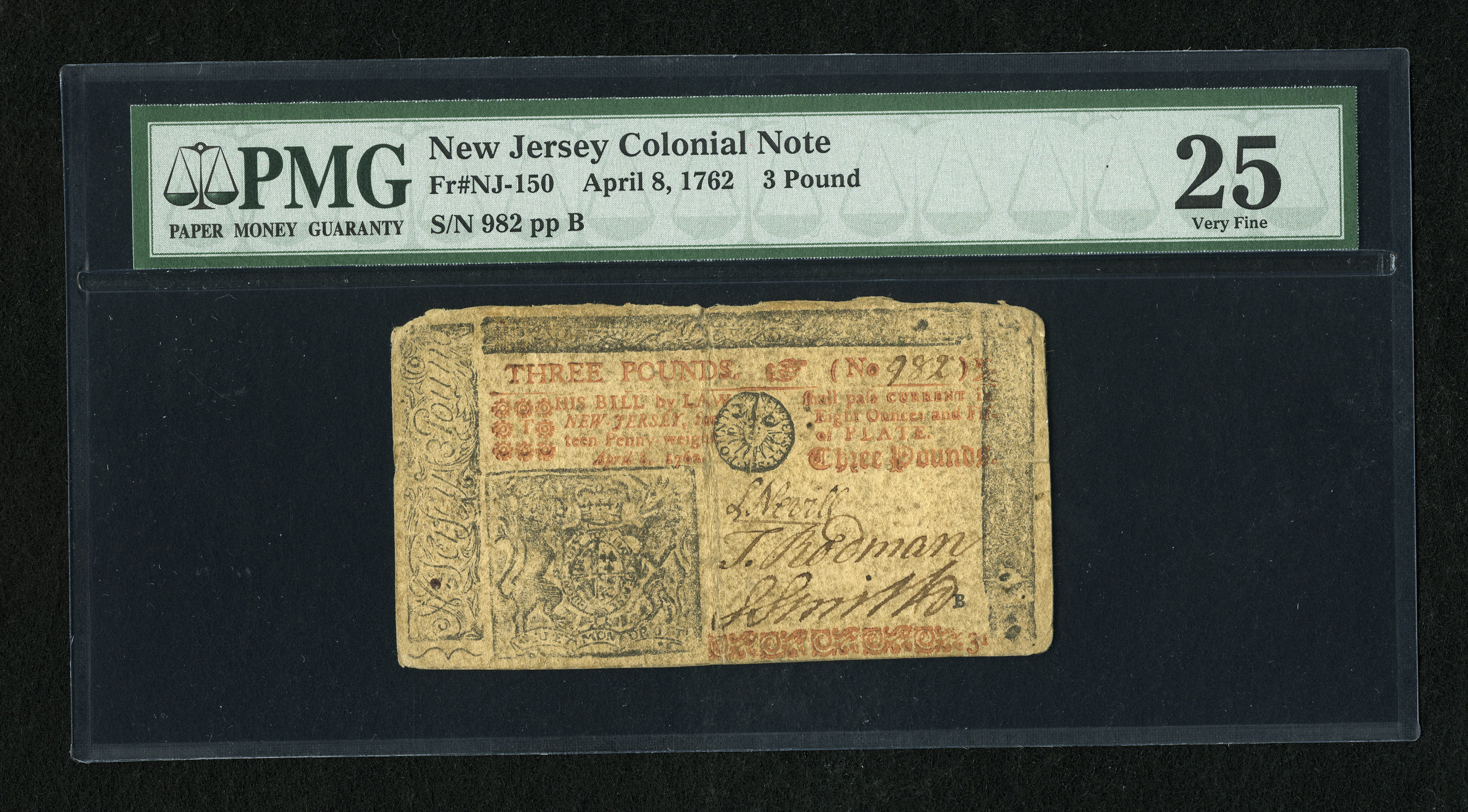 image for: New Jersey April 8, 1762 £3 PMG Very Fine 25.