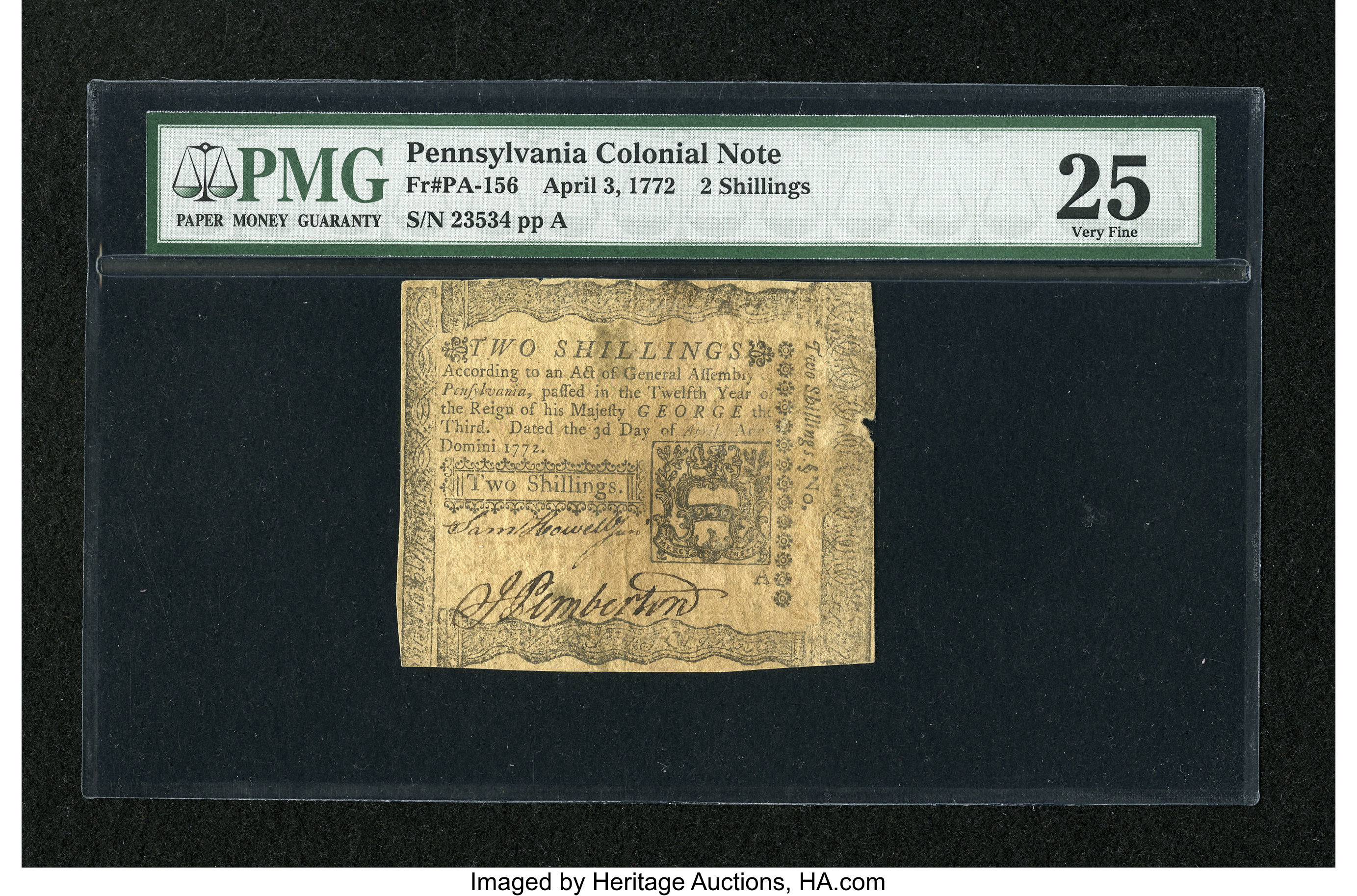 image for: Pennsylvania April 3, 1772 2s PMG Very Fine 25....