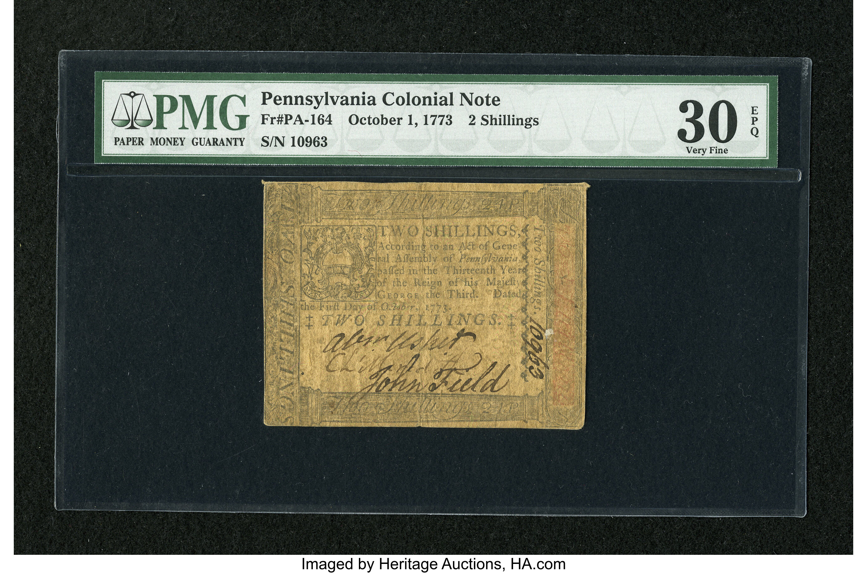 image for: Pennsylvania October 1, 1773 2s PMG Very Fine 30 EPQ.