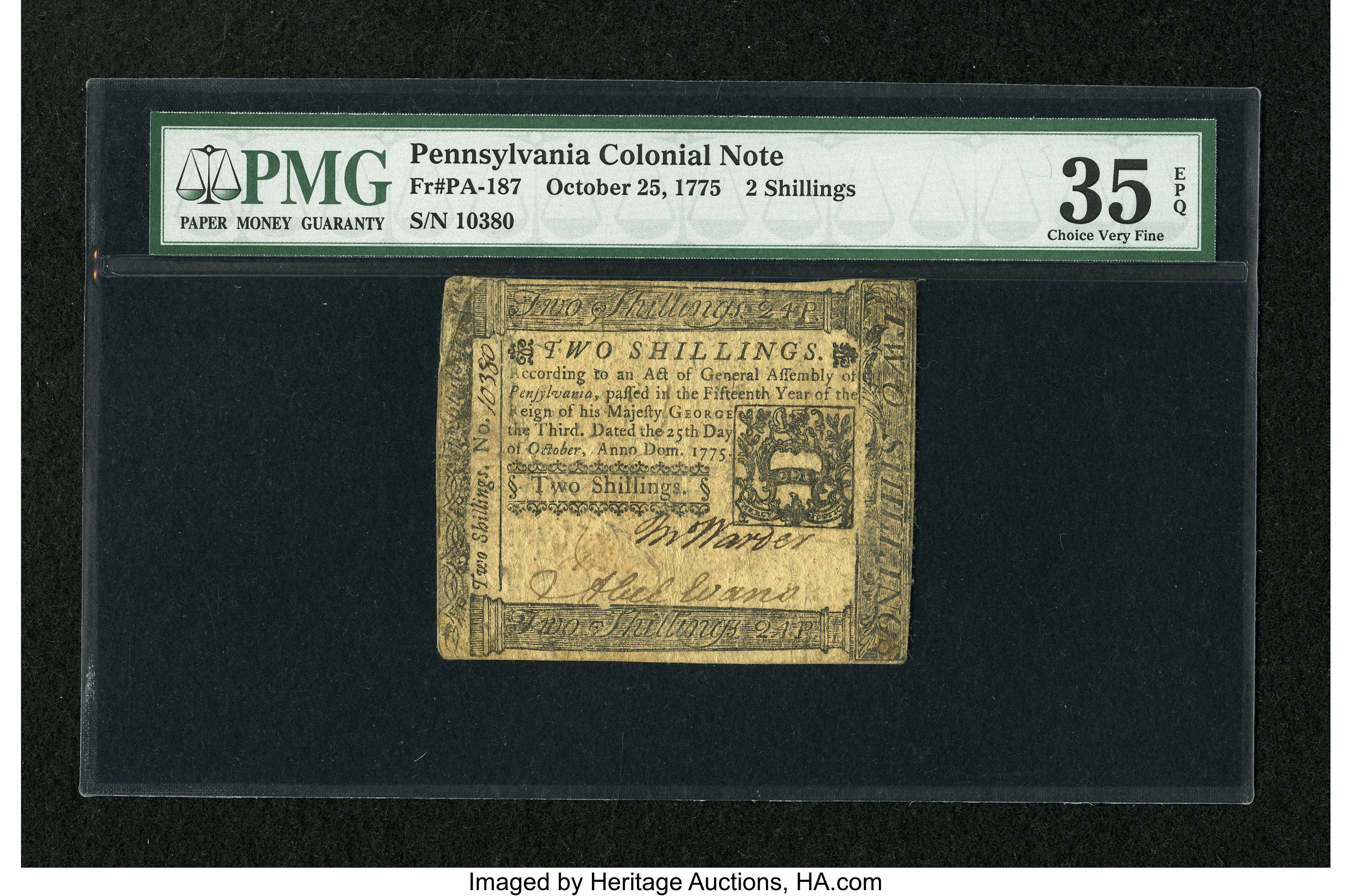 image for: Pennsylvania October 25, 1775 2s PMG Choice Very Fine 35 EPQ....