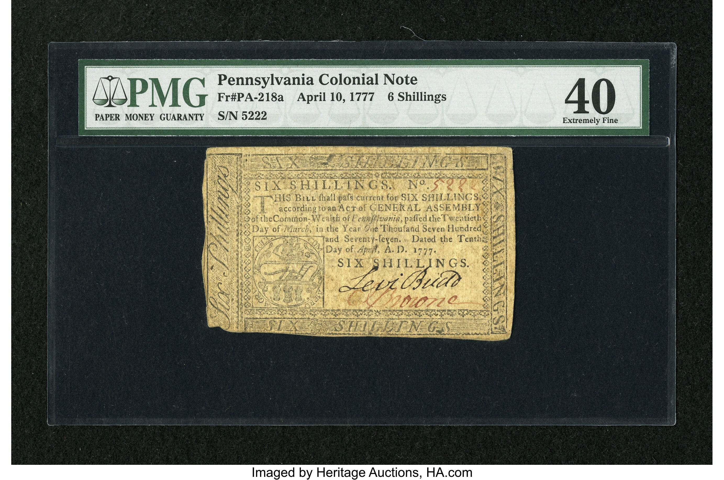image for: Pennsylvania April 10, 1777 6s PMG Extremely Fine 40....