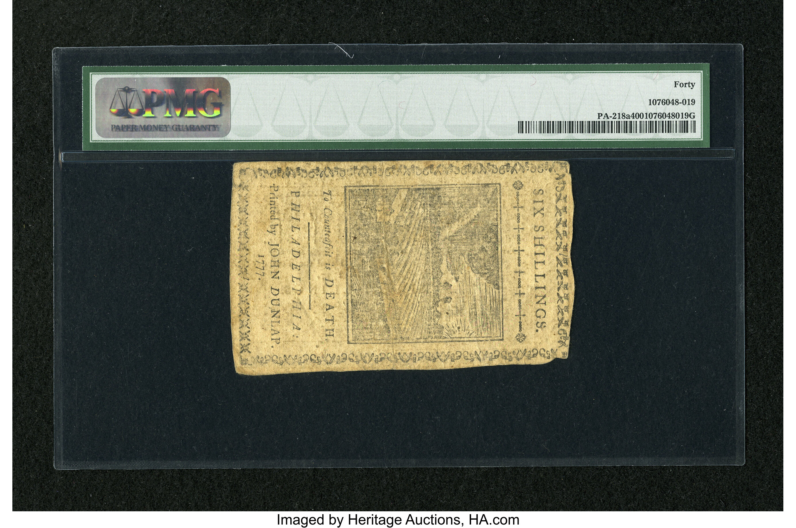 image for: Pennsylvania April 10, 1777 6s PMG Extremely Fine 40....