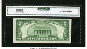 image for: Fr. 1956-G* $5 1934 Federal Reserve Star Note. CGA Gem Uncirculated 65....