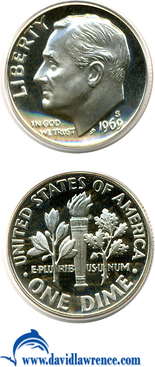 image for: 1969-S 10c  PCGS Proof 68 DCameo