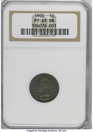 image for: 1900 1C PR65 Brown NGC. NGC Census: (15/8). PCGS Population (5/4). Mintage: 2,262. Numismedia Wsl. Price for NGC/PCGS coin ...