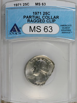 image for: 1971 25C Washington Quarter--Partial Collar, Ragged Clip--MS63 ANACS....