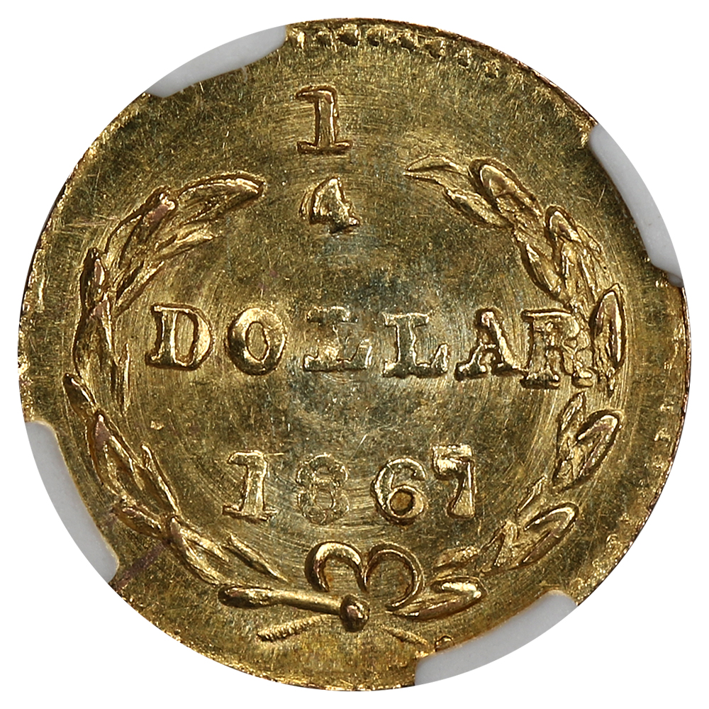 image for: 1867 Cal. Gold 25c NGC MS65 (BG-805)