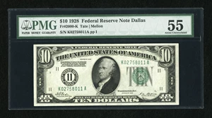 image for: Fr. 2000-K $10 1928 Federal Reserve Note. PMG About Uncirculated 55....