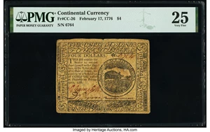 image for: Continental Currency February 17, 1776 $4 PMG Very Fine 25....