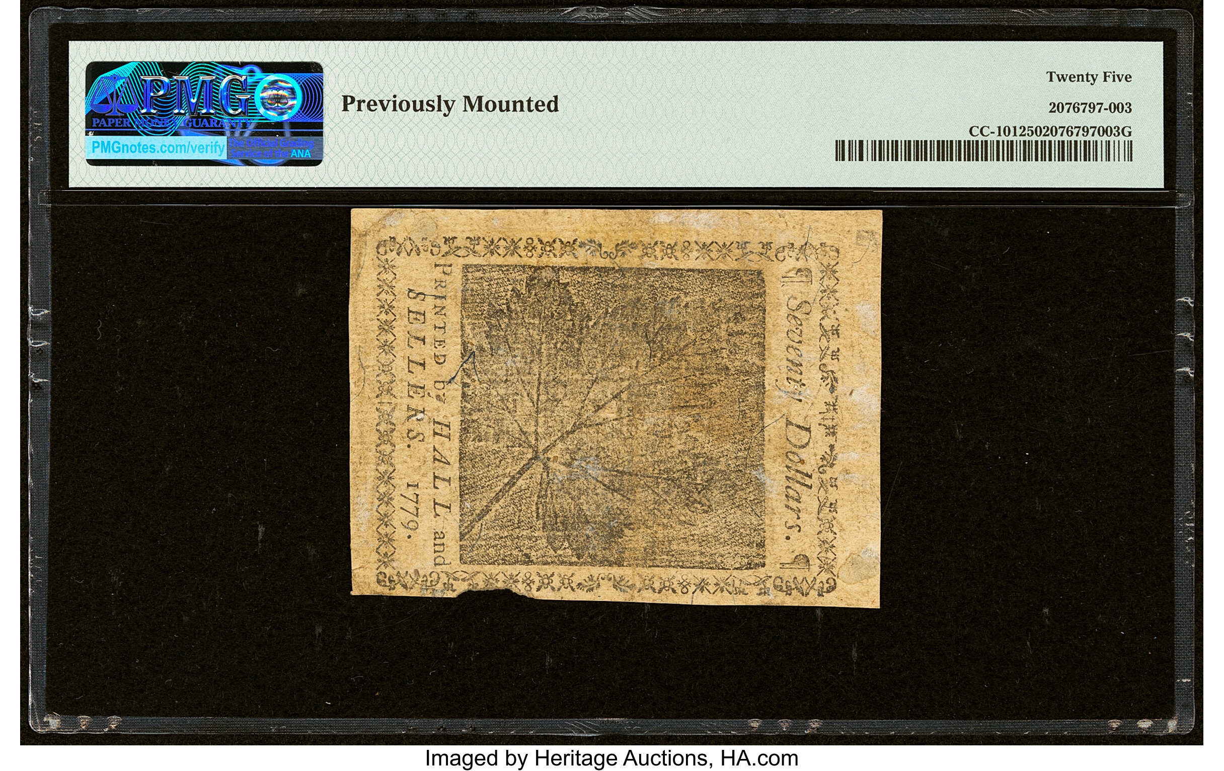 image for: Continental Currency January 14, 1779 $70 PMG Very Fine 25....