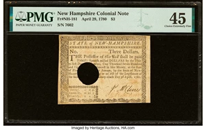 image for: New Hampshire April 29, 1780 $3 PMG Choice Extremely Fine 45....