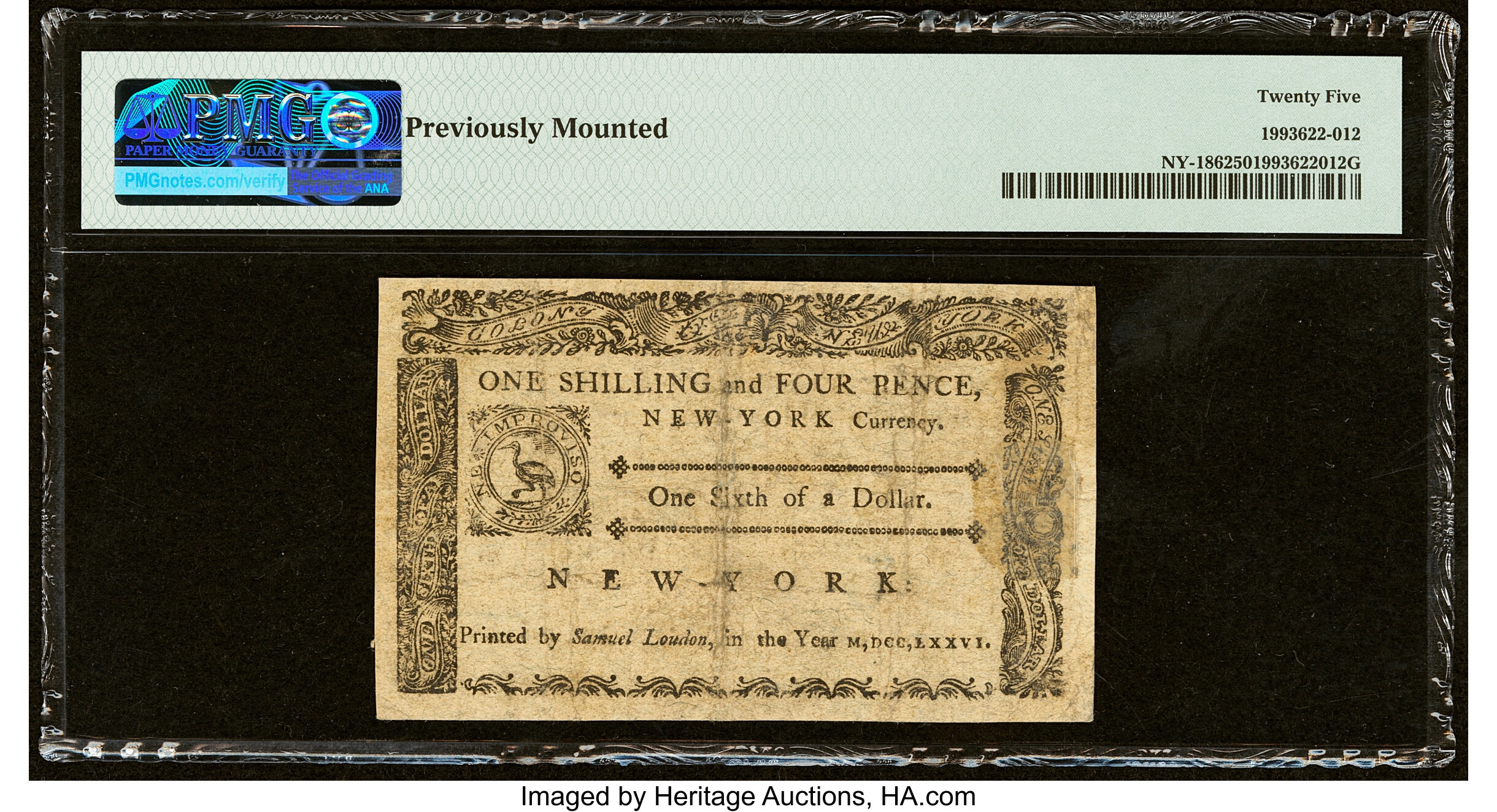 image for: New York March 5, 1776 $1/6 PMG Very Fine 25....