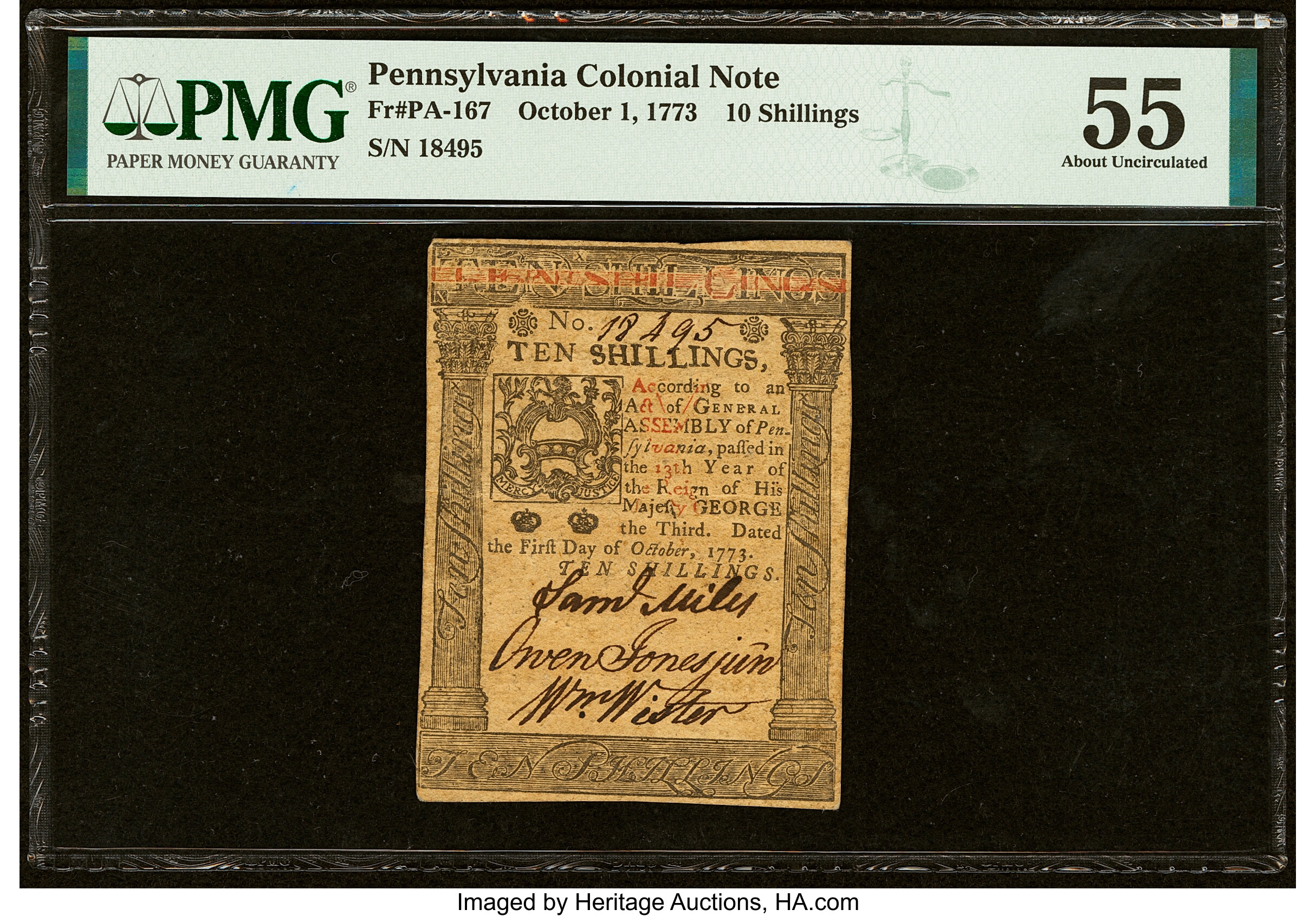 image for: Pennsylvania October 1, 1773 10s PMG About Uncirculated 55....