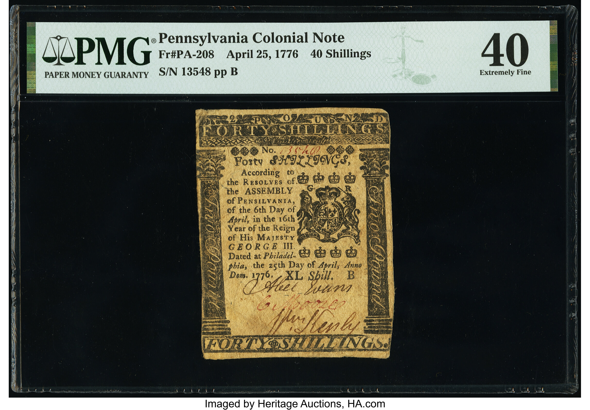 image for: Pennsylvania April 25, 1776 40s PMG Extremely Fine 40....