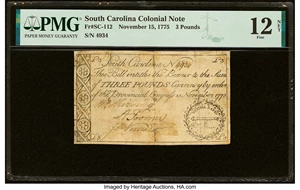 image for: South Carolina November 15, 1775 £3 PMG Fine 12 Net....