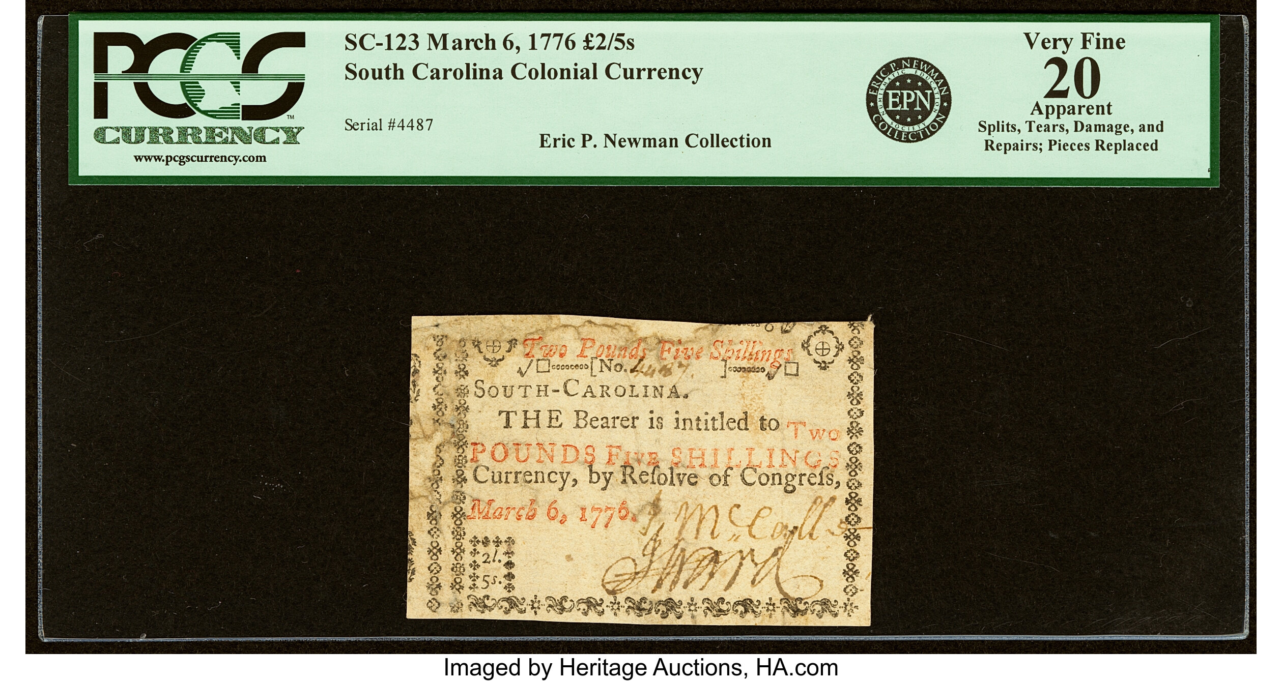 image for: South Carolina March 6, 1776 £2 5s PCGS Apparent Very Fine 20....